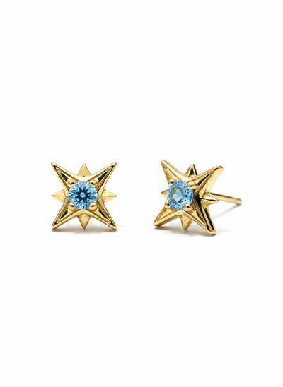 Gold Vermeil Blue Topaz North Star Stud Earrings