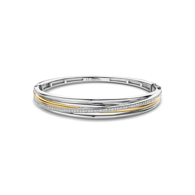 Ti Sento Gold Silver Cubic Zirconia 4 Band Bangle