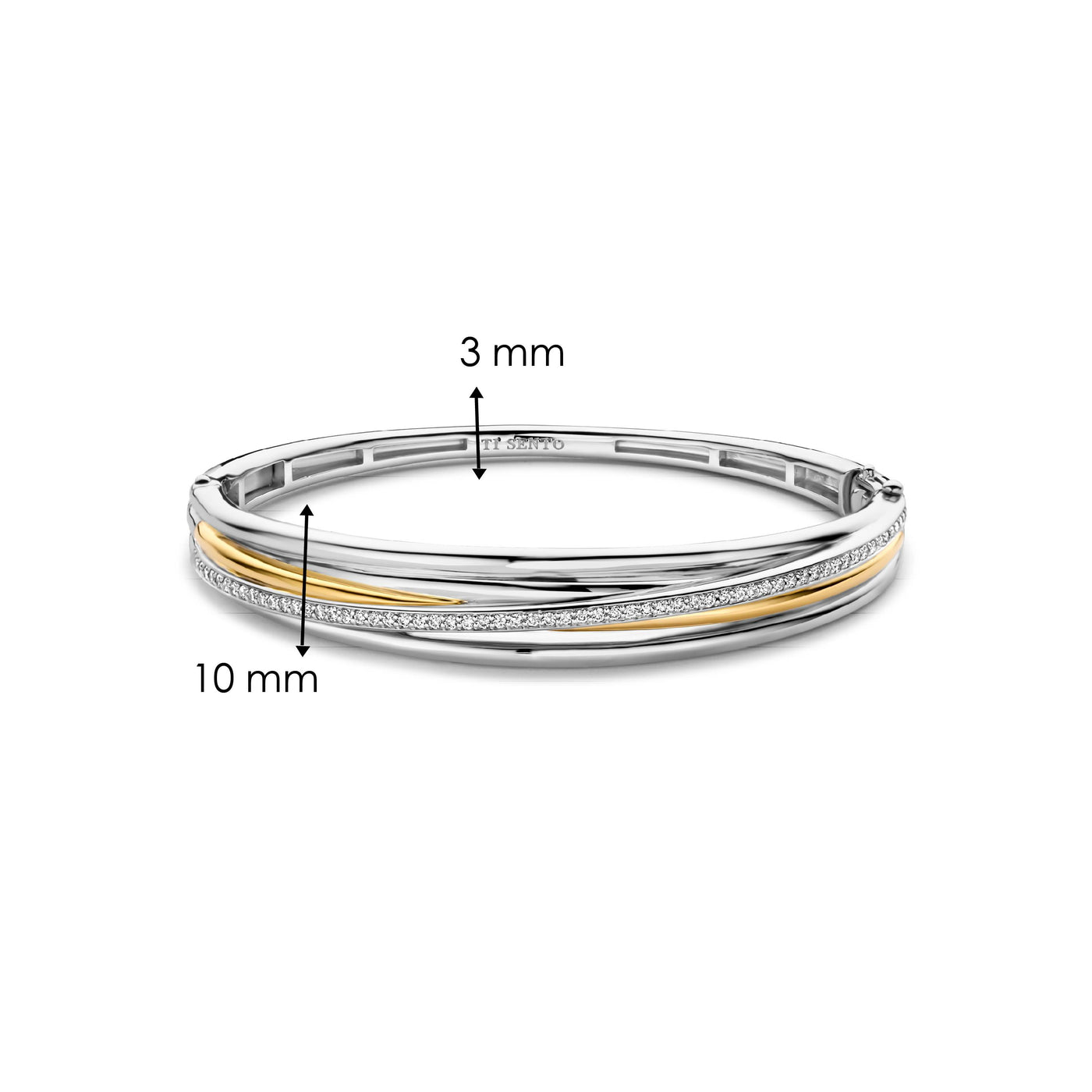 Ti Sento Gold Silver Cubic Zirconia 4 Band Bangle