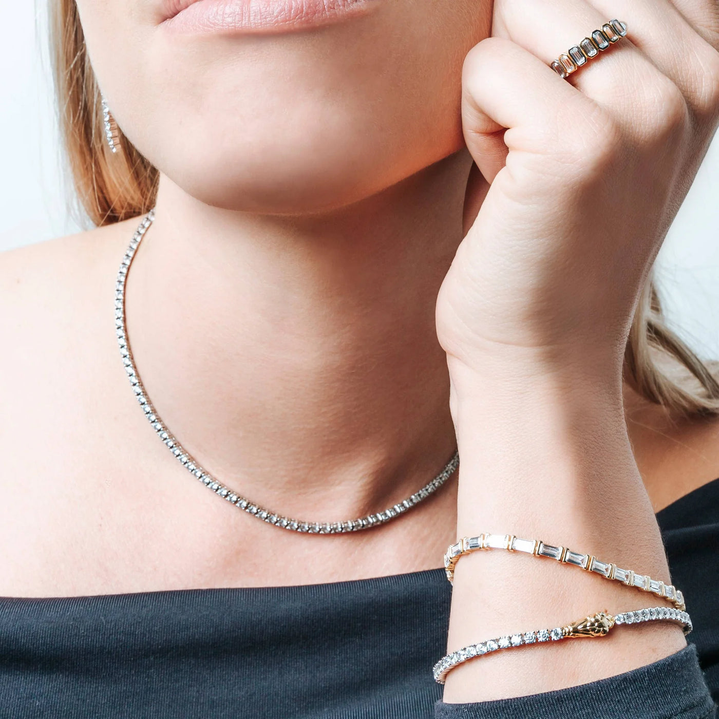 Ti Sento Silver Gold Cubic Zirconia Snake Tennis Bracelet