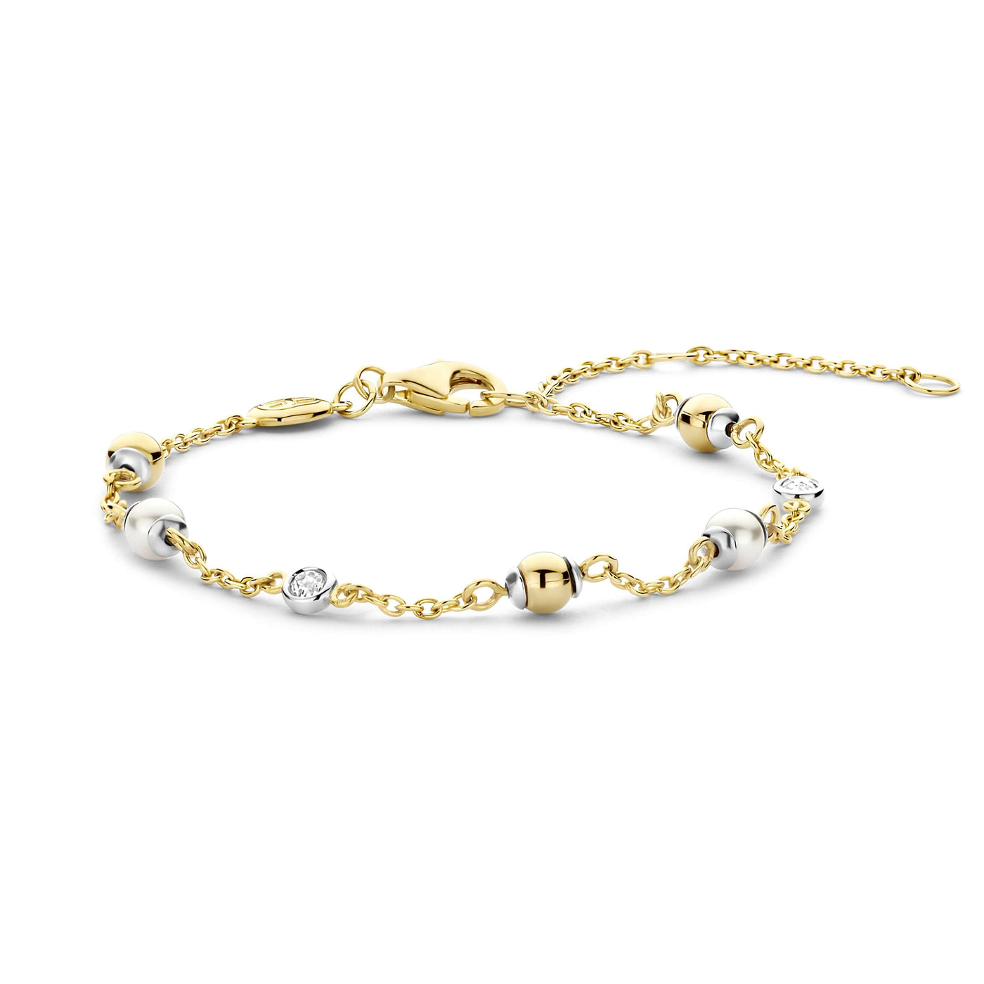 Ti Sento Gold Vermeil Cubic Zirconia Pearl Chain Bracelet