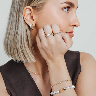 Ti Sento Gold Vermeil Cubic Zirconia Pearl Chain Bracelet