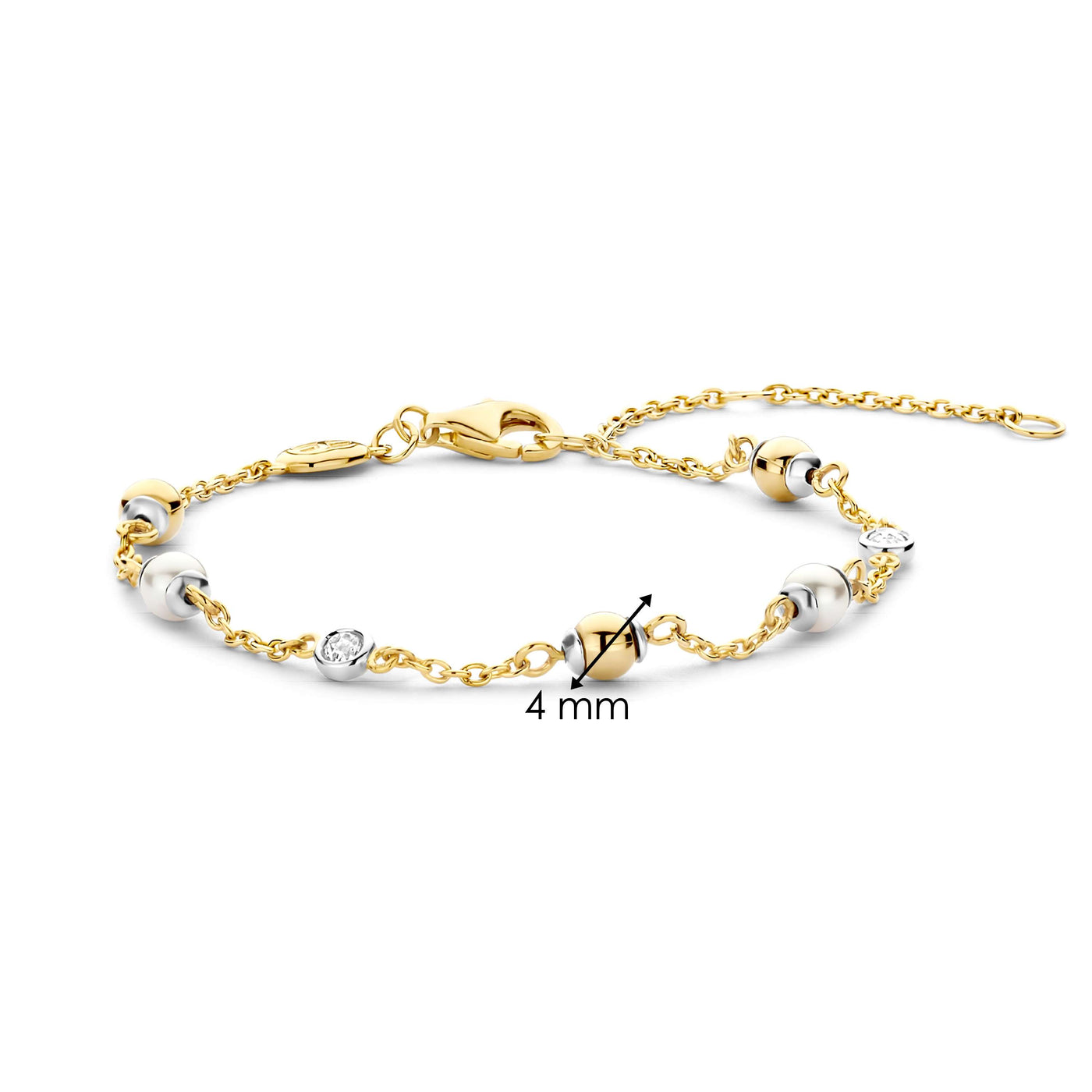 Ti Sento Gold Vermeil Cubic Zirconia Pearl Chain Bracelet