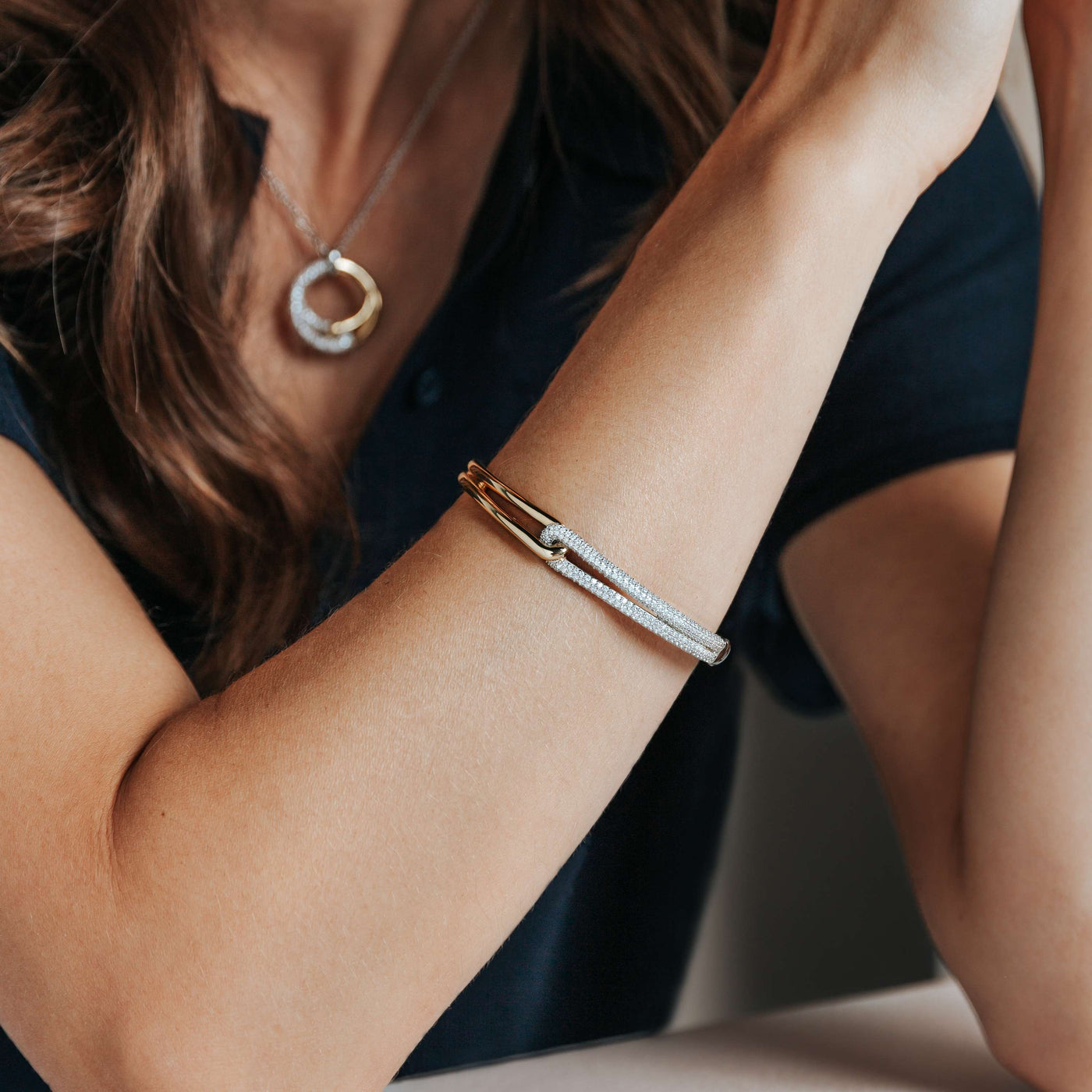 Ti Sento Gold Silver Zirconia Bangle