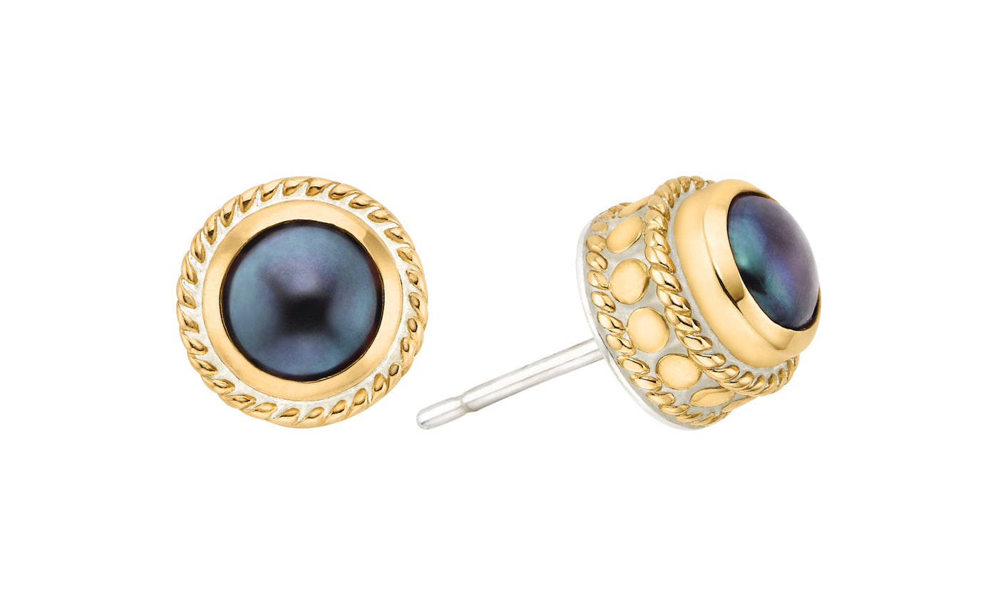 Anna Beck Gold Blue Pearl Stud Earrings