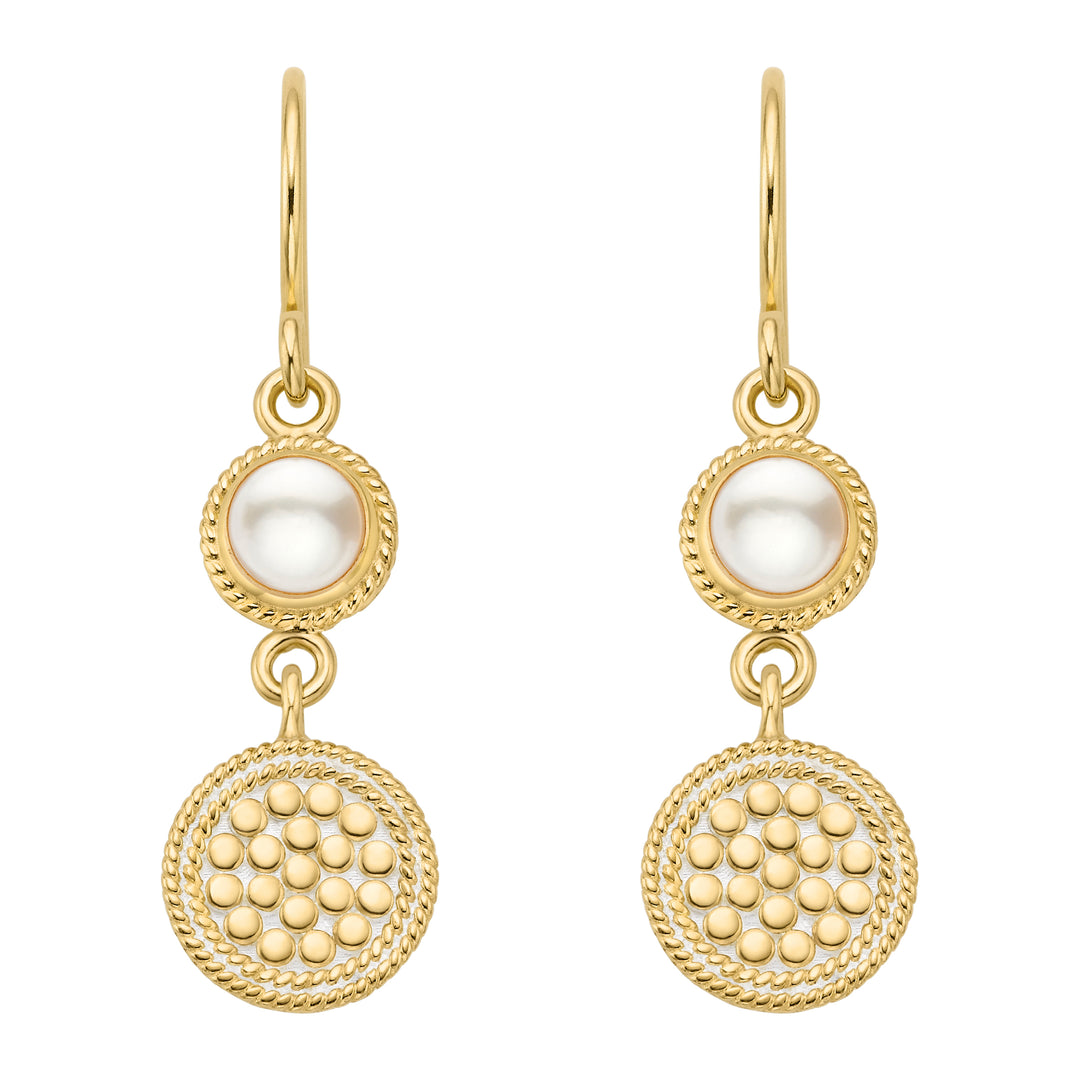 Anna Beck Gold White Pearl Disc Drop Earrings – Rococo Jewellery