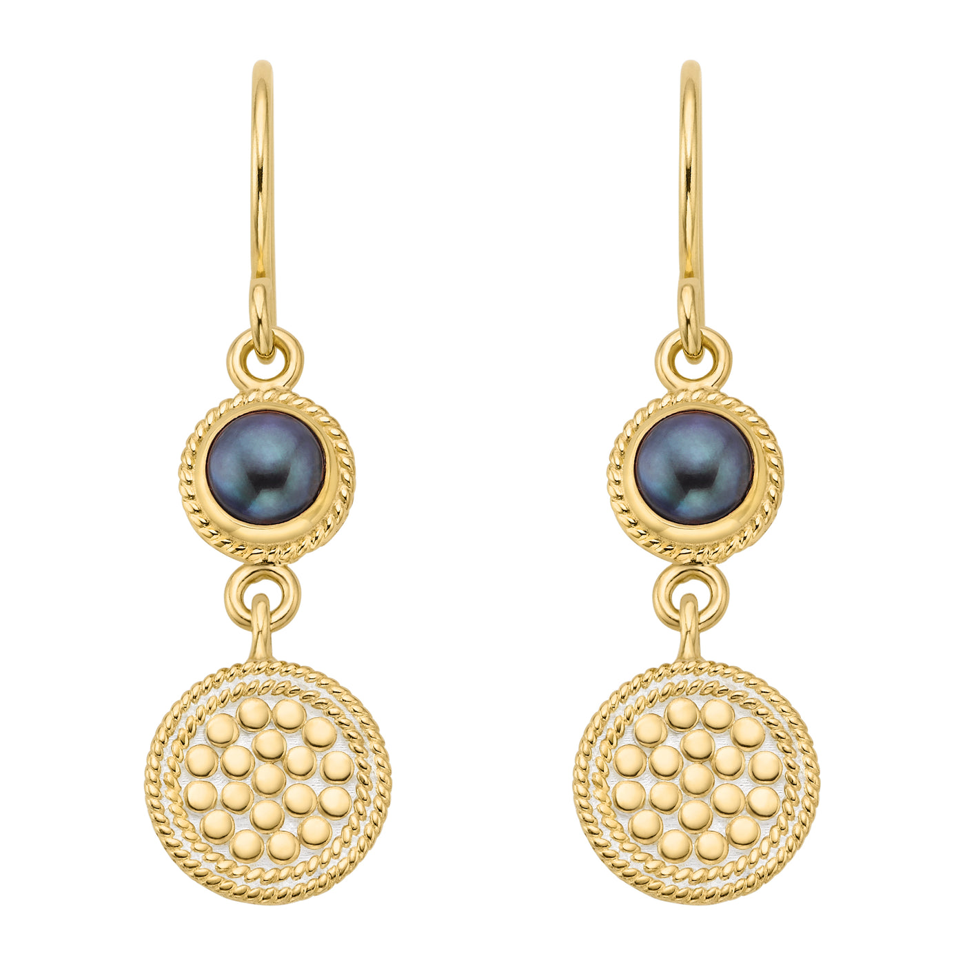 Anna Beck Gold Blue Pearl Disc Drop Earrings