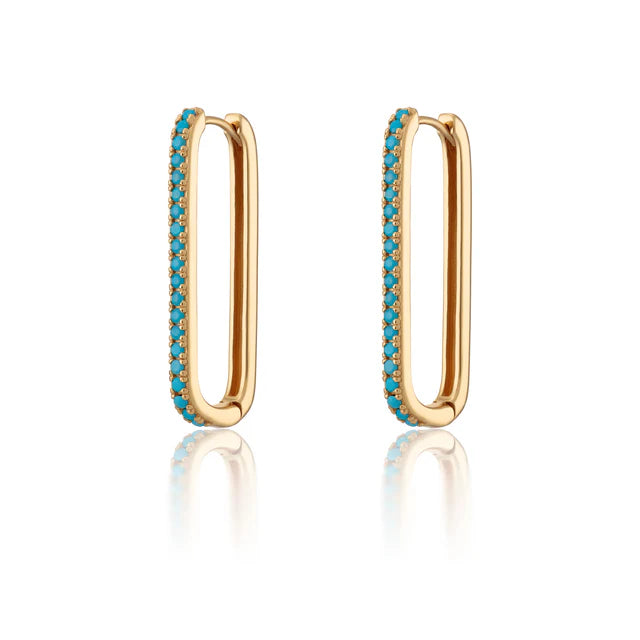 Scream Pretty Gold Turquoise Elongated Oval Hoop Earrings