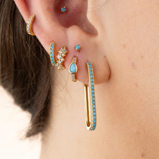 Scream Pretty Gold Turquoise Elongated Oval Hoop Earrings