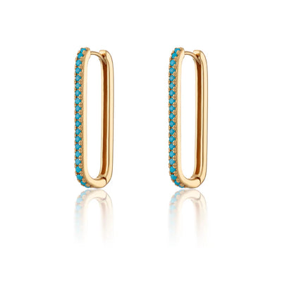 Scream Pretty Gold Turquoise Elongated Oval Hoop Earrings