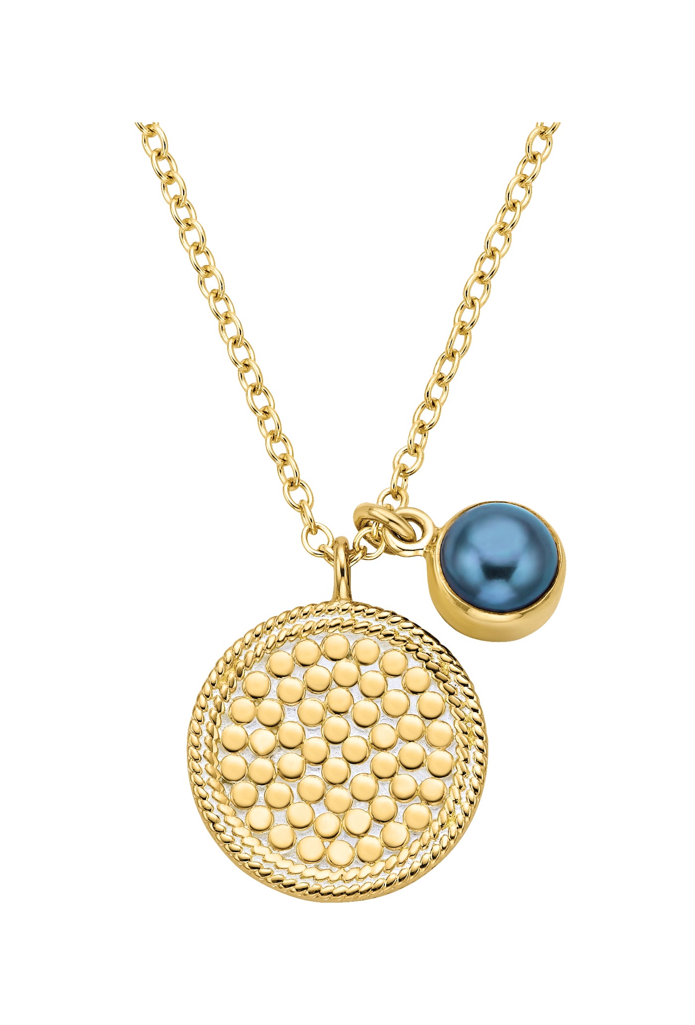 Anna Beck Gold Blue Pearl Dual Disc Necklace