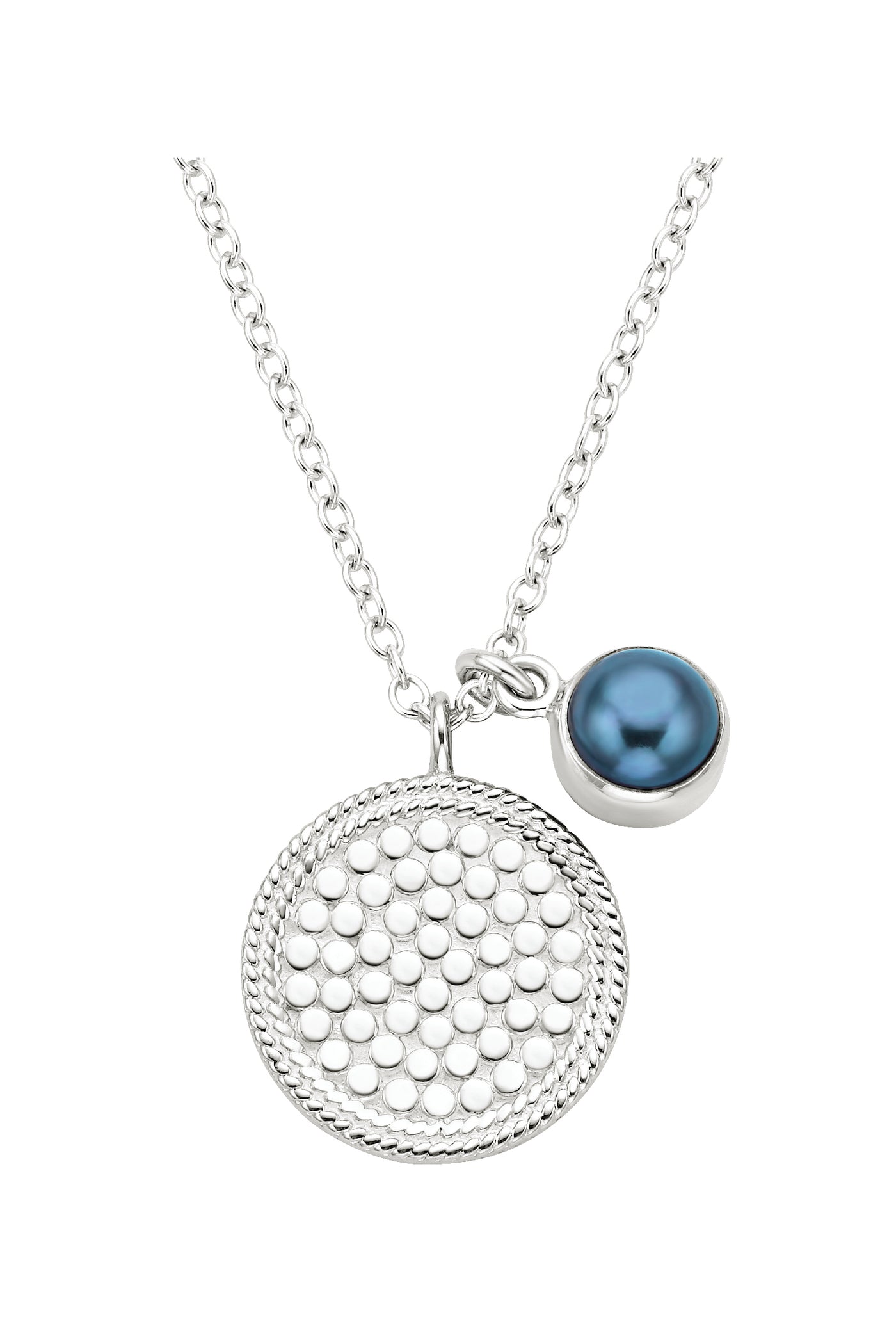 Anna Beck Silver Blue Pearl Duo Disc Necklace