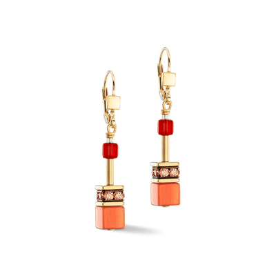 Coeur De Lion GeoCUBE® Iconic Gold Red Earrings - Rococo Jewellery
