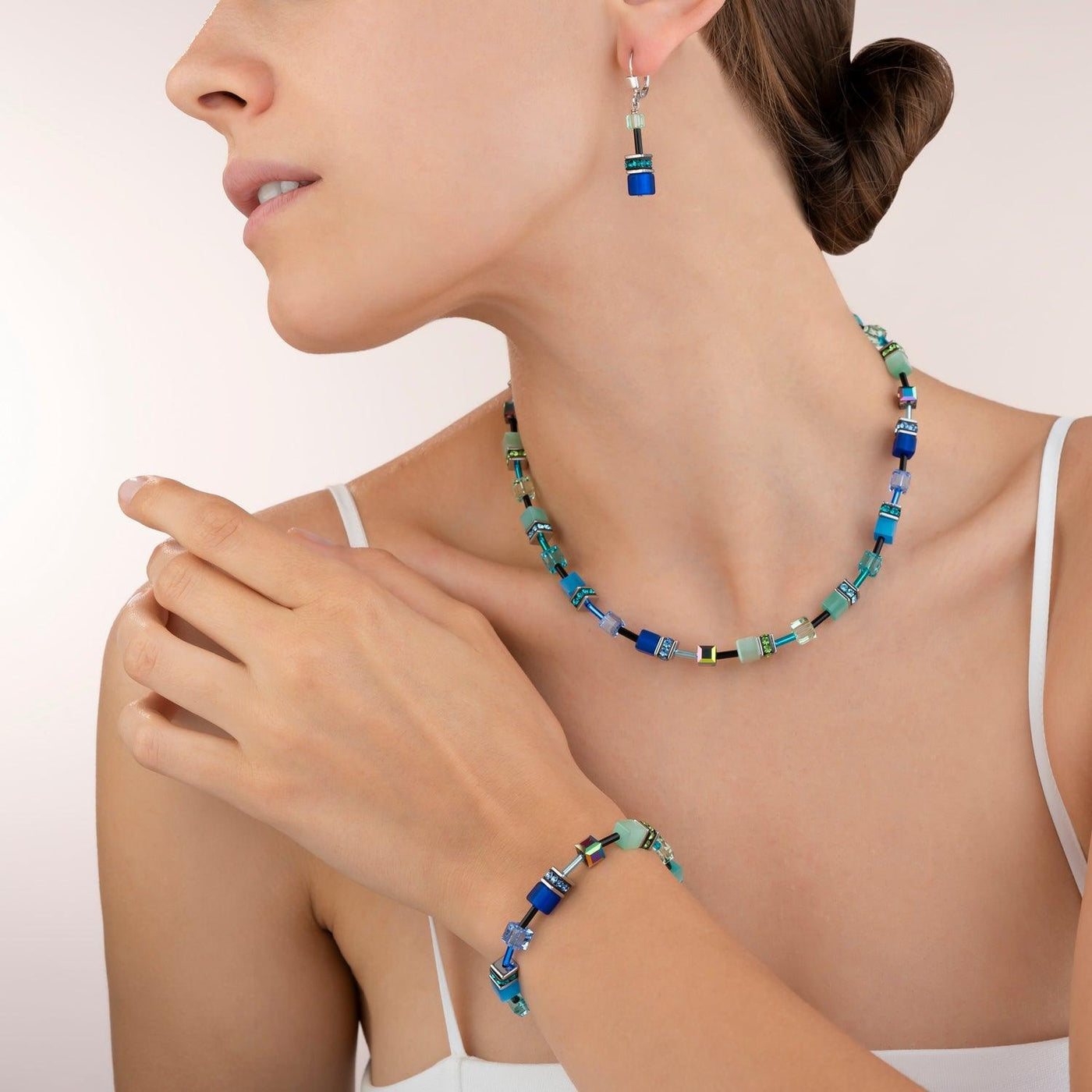 Coeur De Lion Blue Green Swarovski® Crystals Geo Cube Earrings