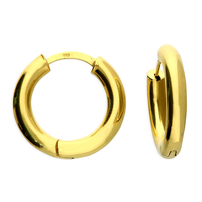 18ct Gold Plated Silver 2cm Hinged Tube Hoop Earrings