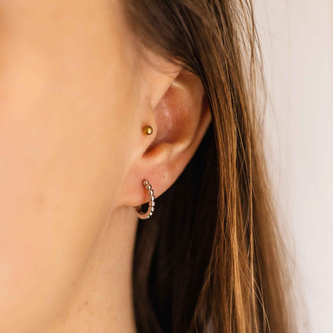 Sterling Silver Mini Beaded Hoop Earrings
