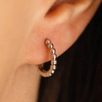 Sterling Silver Mini Beaded Hoop Earrings