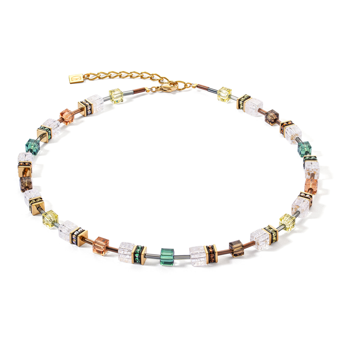 Coeur De Lion GeoCUBE® Iconic Nature Gold Brown White Necklace