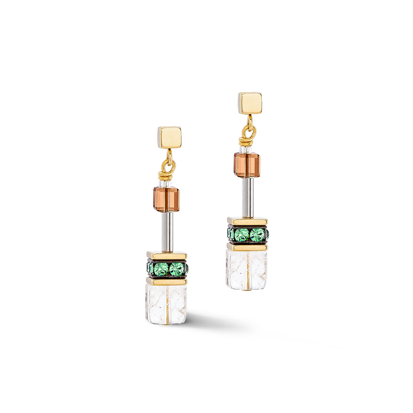 Coeur De Lion GeoCUBE® Iconic Nature Gold Brown White Earrings