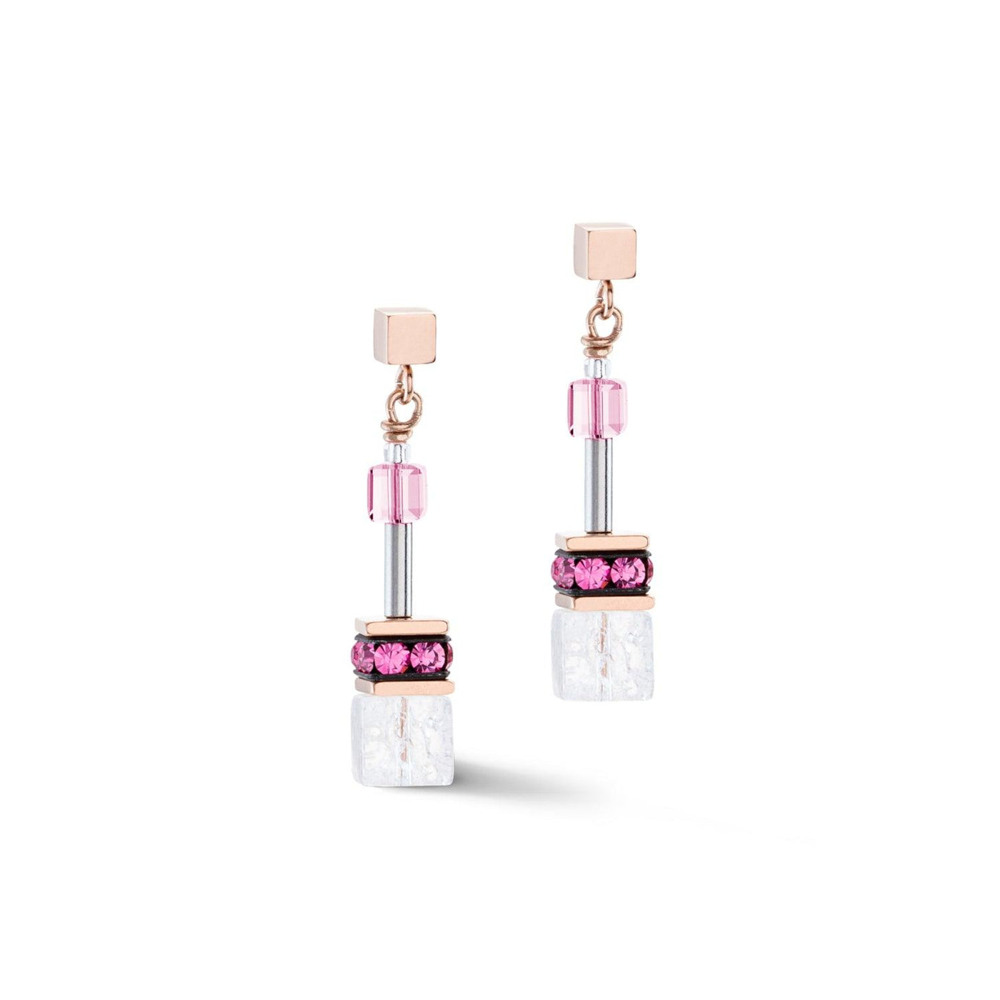 Coeur De Lion GeoCUBE® Iconic Nature Pink White Earrings - Rococo Jewellery