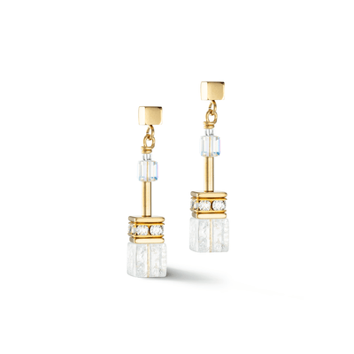 Coeur De Lion GeoCUBE® Iconic Nature Gold and White Earrings - Rococo Jewellery