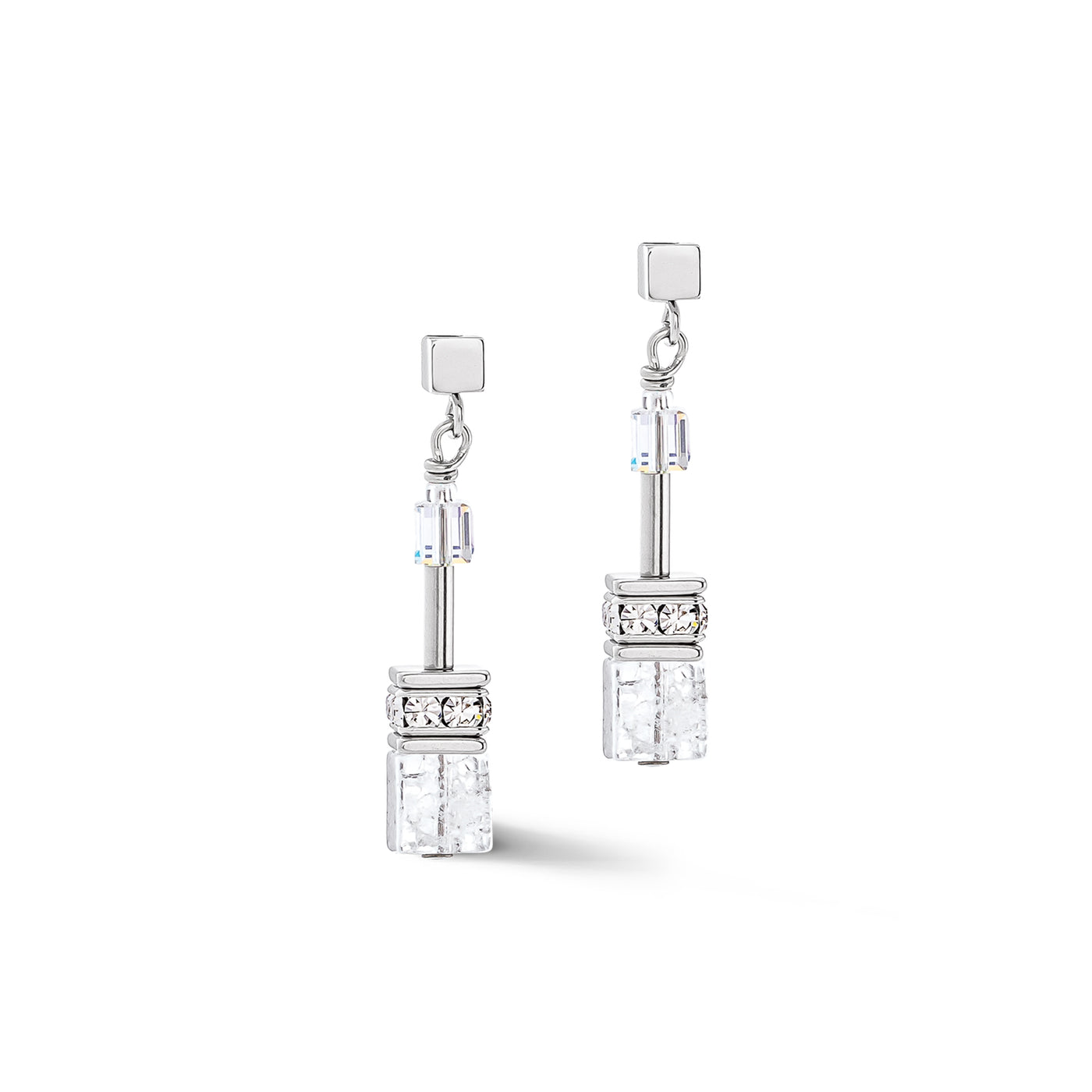 Coeur De Lion GeoCUBE® Iconic Silver-White Earrings