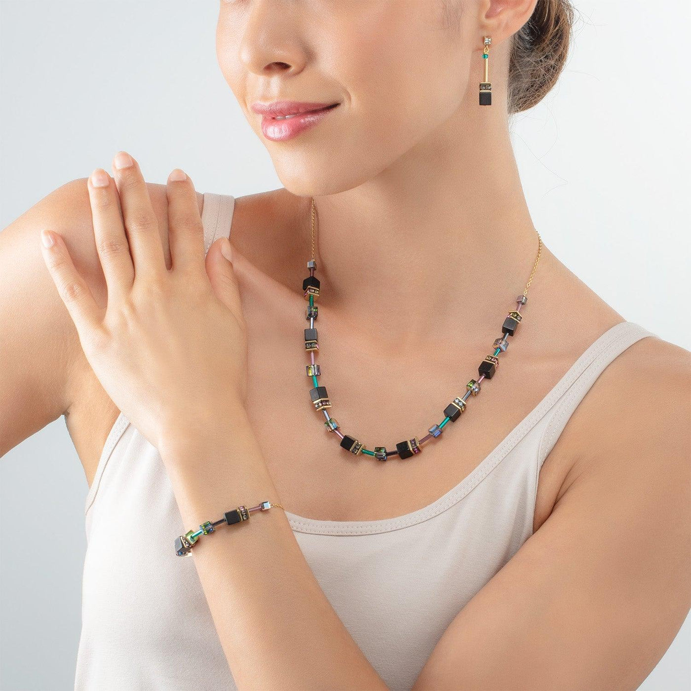 Coeur De Lion GeoCUBE® Iconic Nature Black Multicolour Chain Necklace - Rococo Jewellery