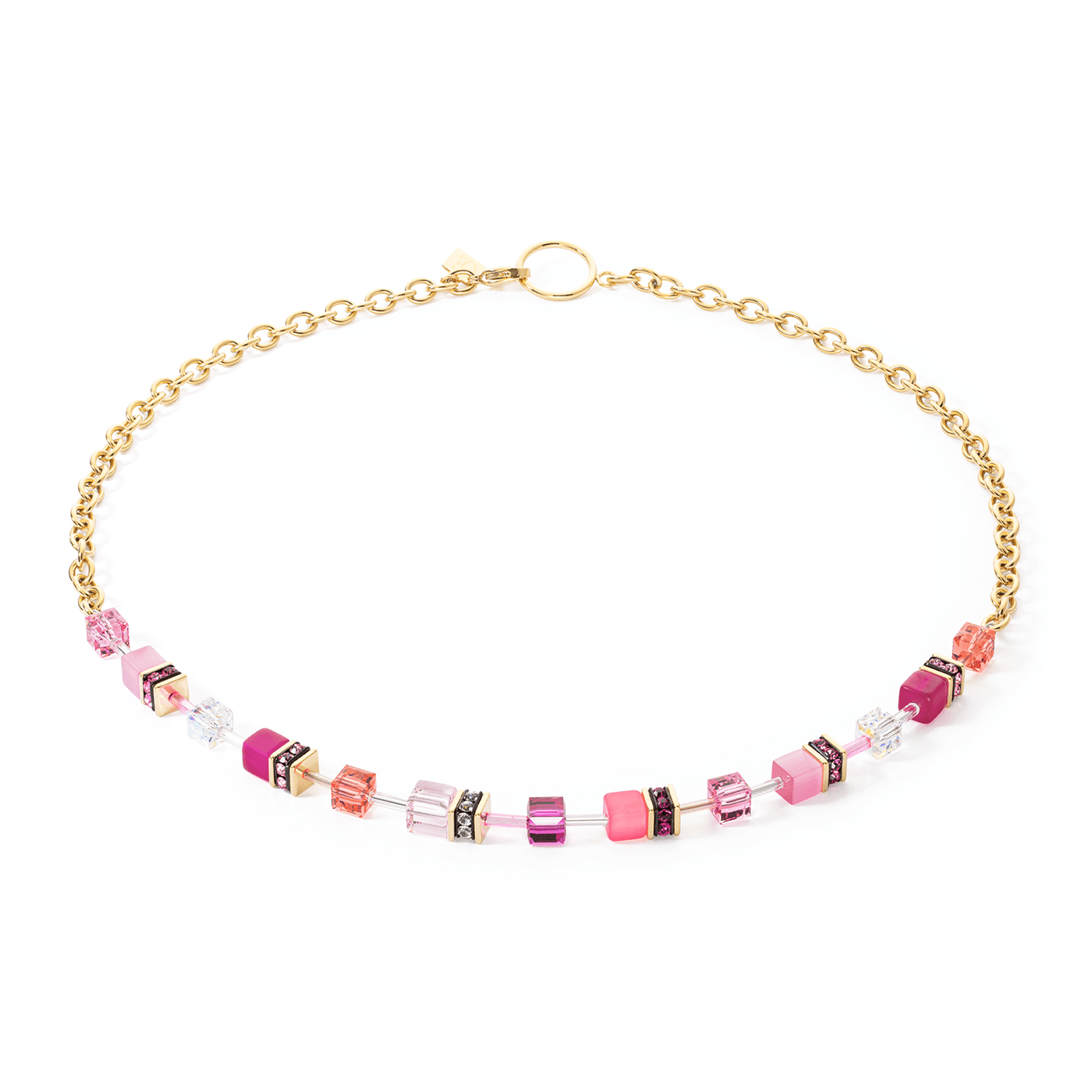 Coeur De Lion GeoCUBE® Iconic Gold Magenta Chain Necklace - Rococo Jewellery