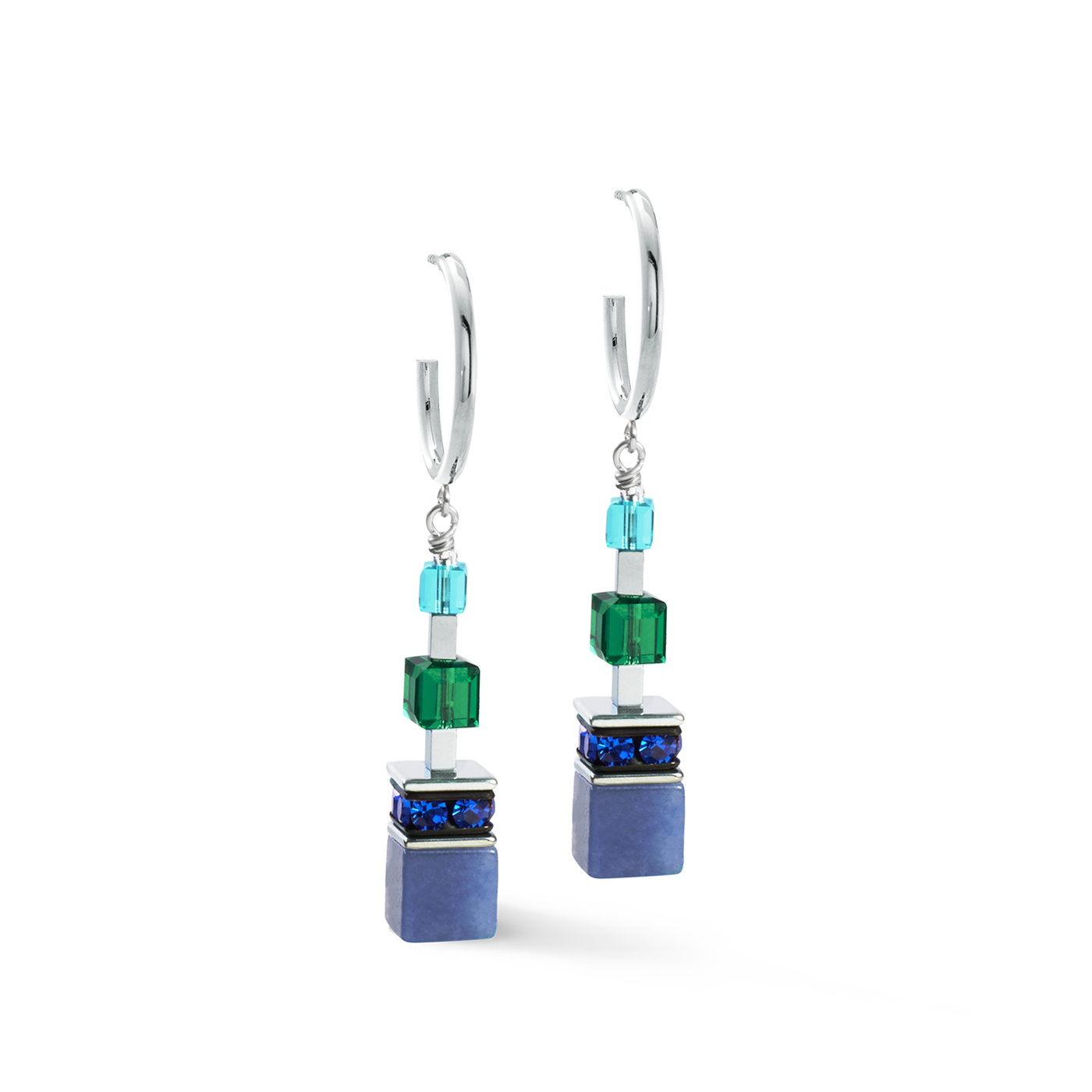 Coeur De Lion GeoCUBE® Precious Silver-Ocean Earrings