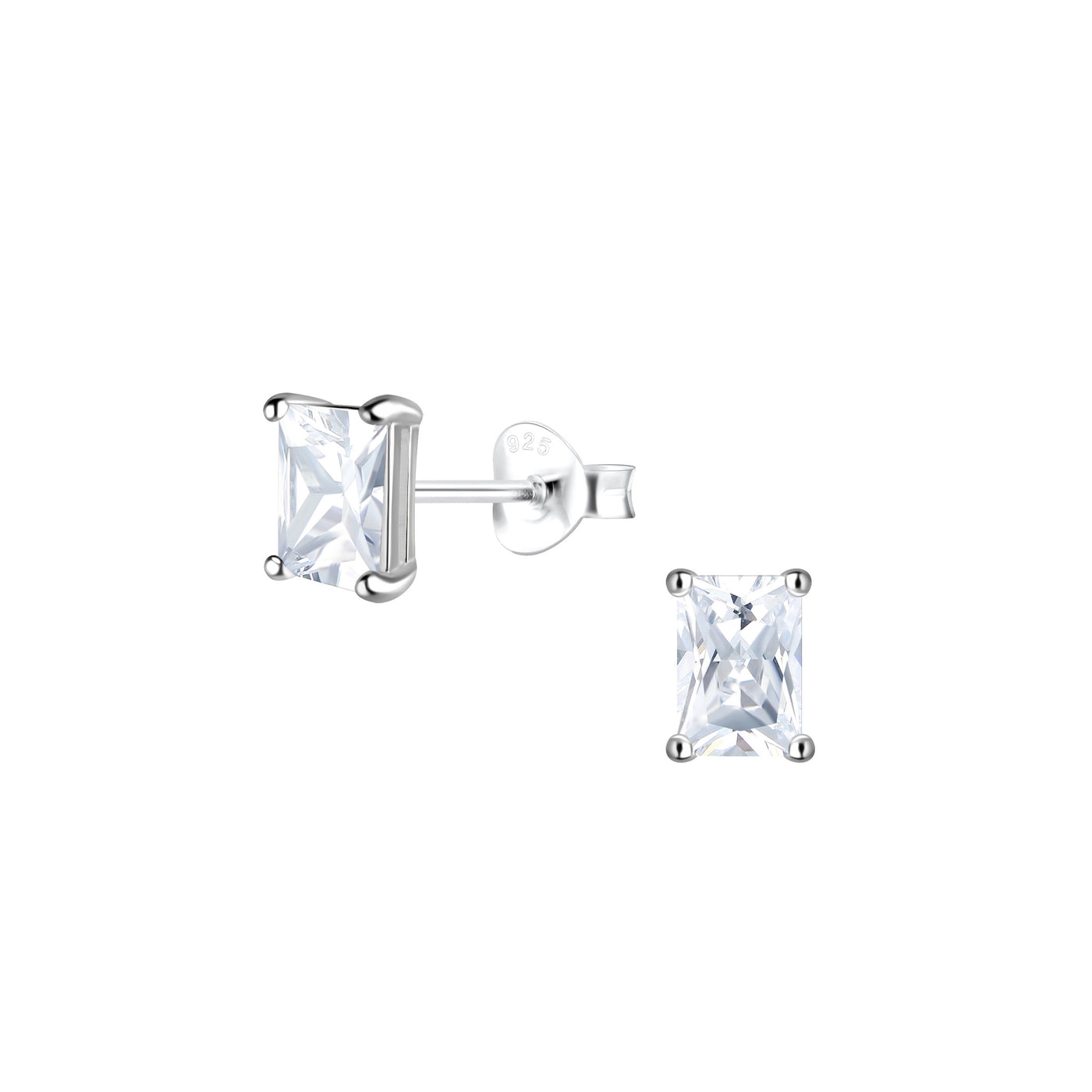 Sterling Silver Cubic Zirconia Baguette Stud Earrings