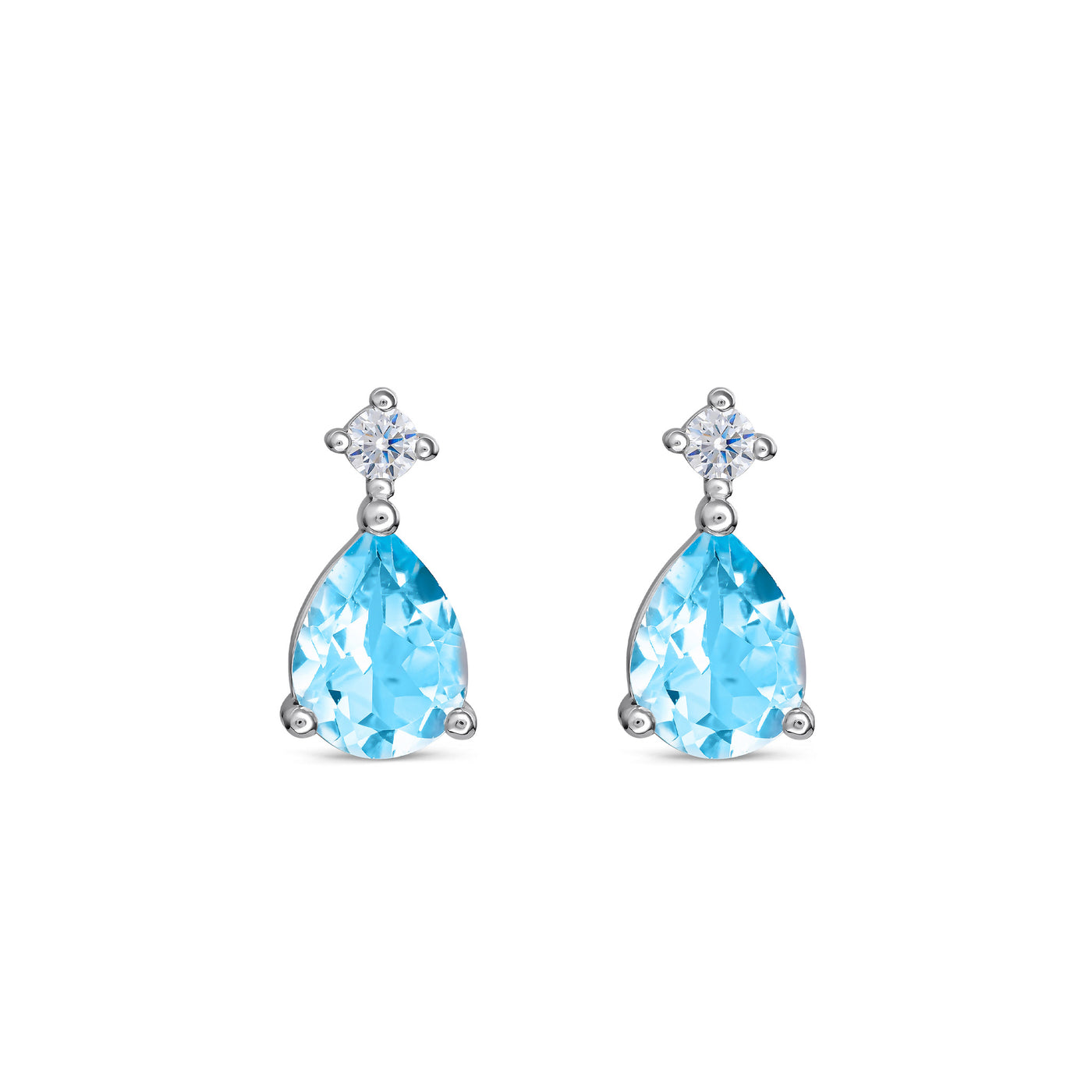 Sterling Silver Cubic Zirconia Blue Topaz Teardrop Stud Earrings