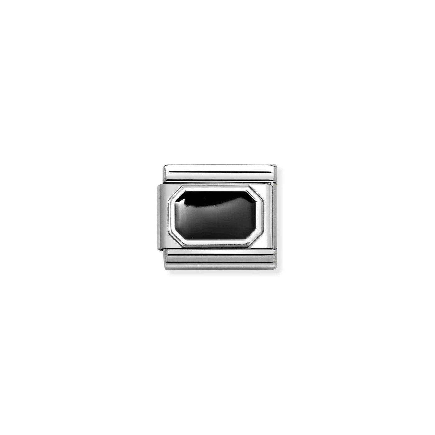 Nomination Classic Silver and Steel Black Rectangle Link Charm - Rococo Jewellery