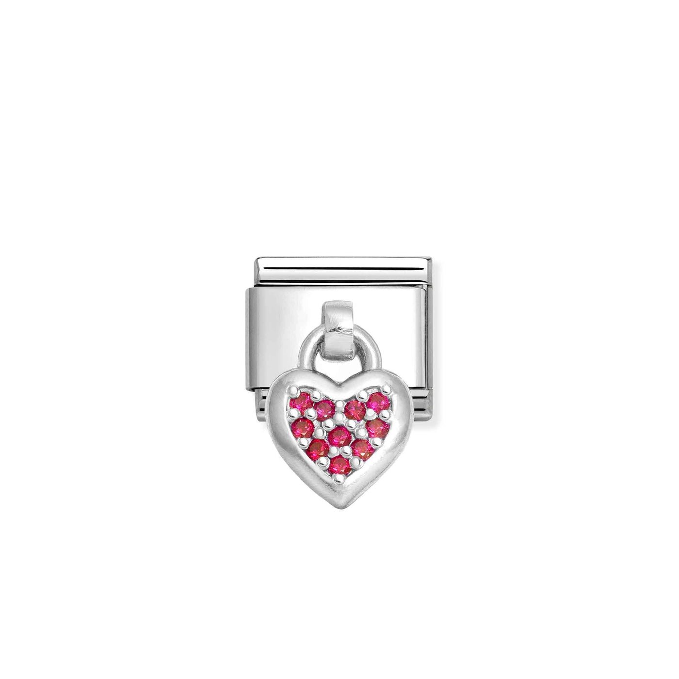 Nomination Classic Silver Steel Red Heart Pendant Link Charm - Rococo Jewellery
