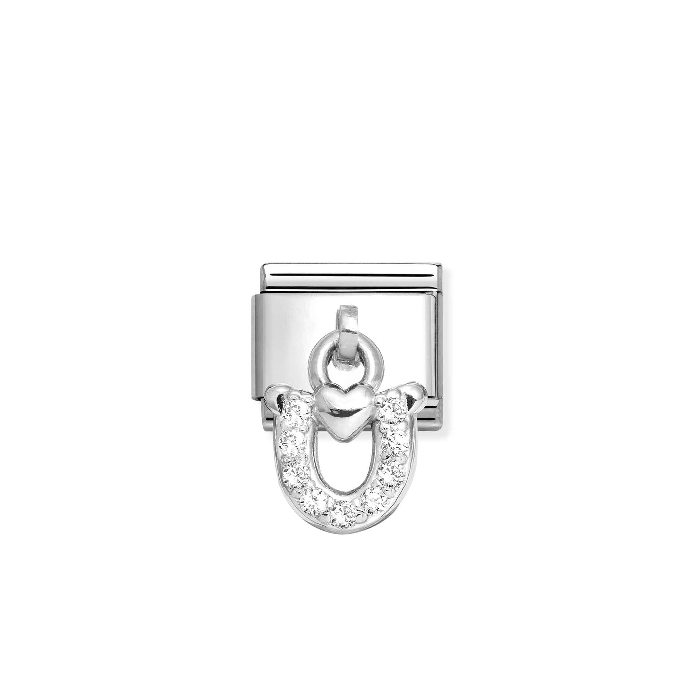 Nomination Classic Silver Steel Horseshoe Heart Link Charm - Rococo Jewellery