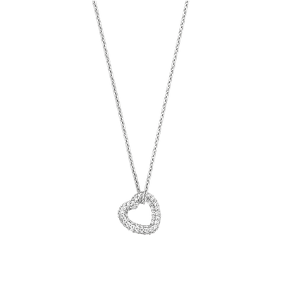 Ti Sento Platinum Silver Cubic Zirconia Pave Heart Necklace - Rococo Jewellery