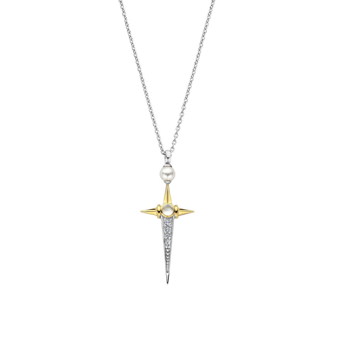 Ti Sento Silver Gold Elongated Star Pendant Necklace