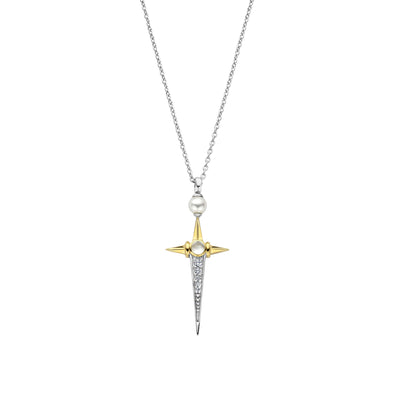 Ti Sento Silver Gold Elongated Star Pendant Necklace