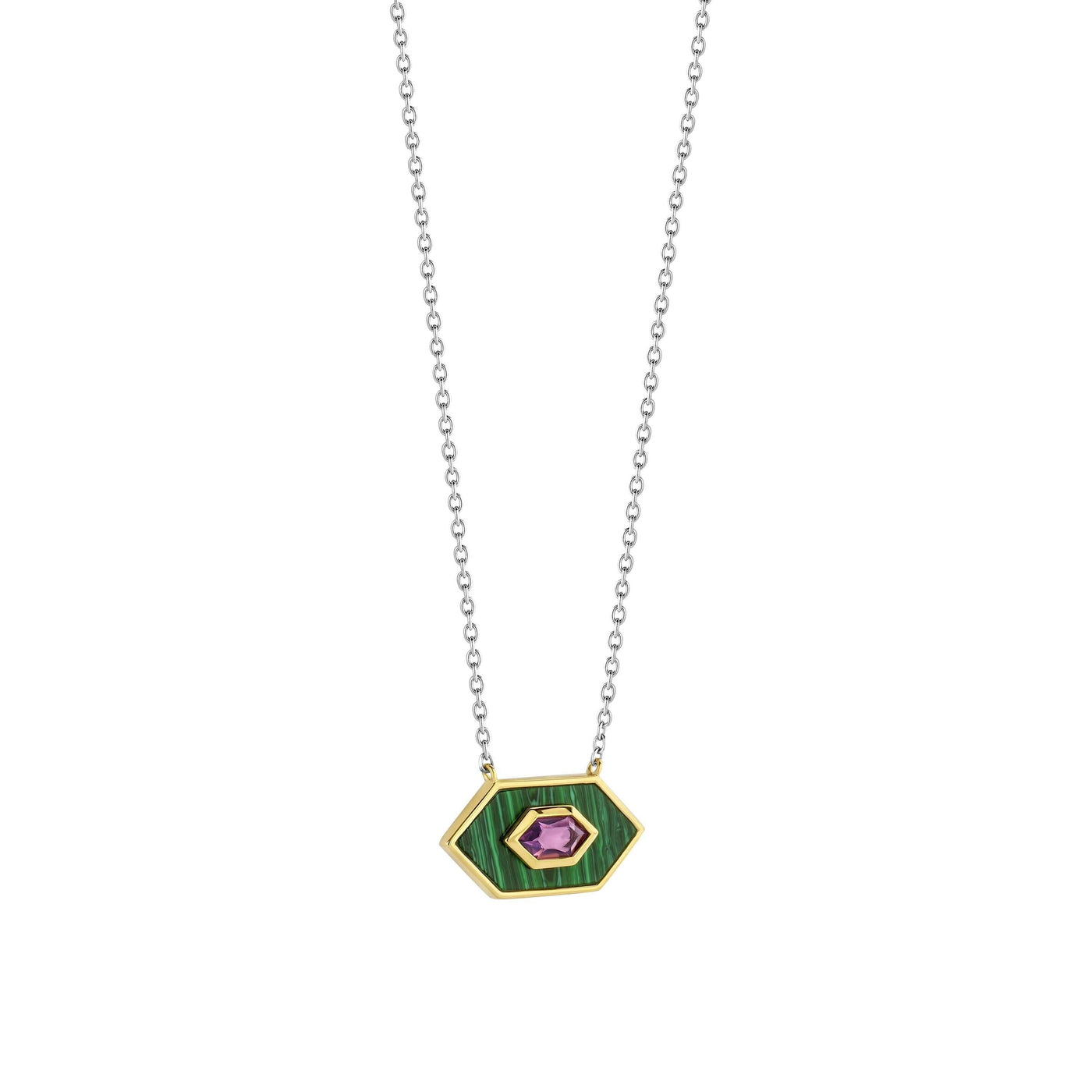 Ti Sento Gold Vermeil Malachite Green & Amethyst Purple Necklace - Rococo Jewellery
