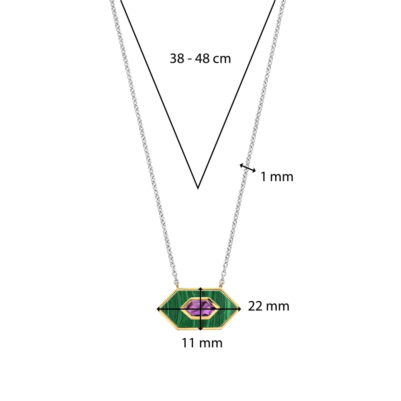 Ti Sento Gold Vermeil Malachite Green & Amethyst Purple Necklace - Rococo Jewellery