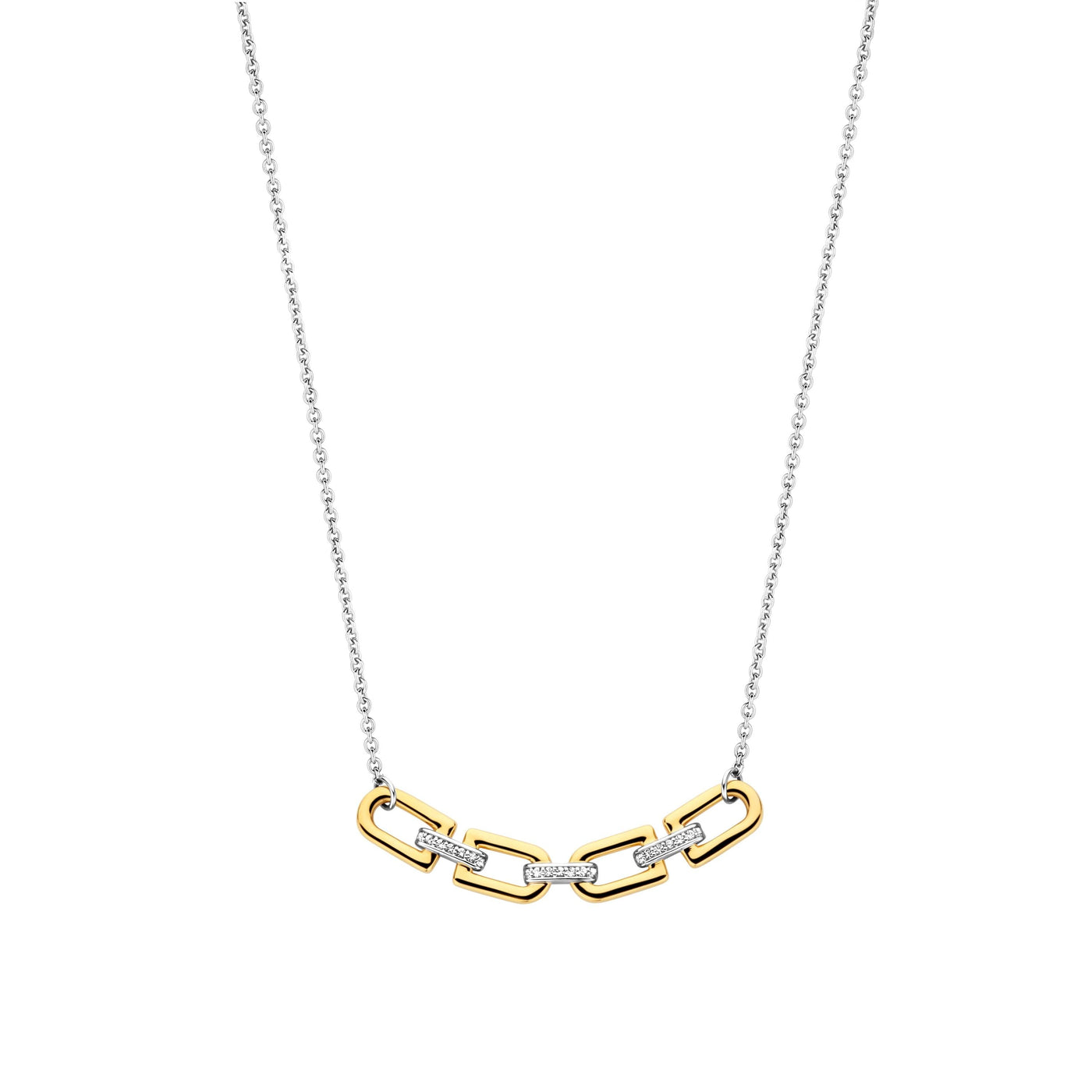 Ti Sento Silver and Gold Cubic Zirconia Link Necklace - Rococo Jewellery