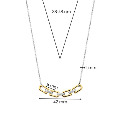 Ti Sento Silver and Gold Cubic Zirconia Link Necklace - Rococo Jewellery