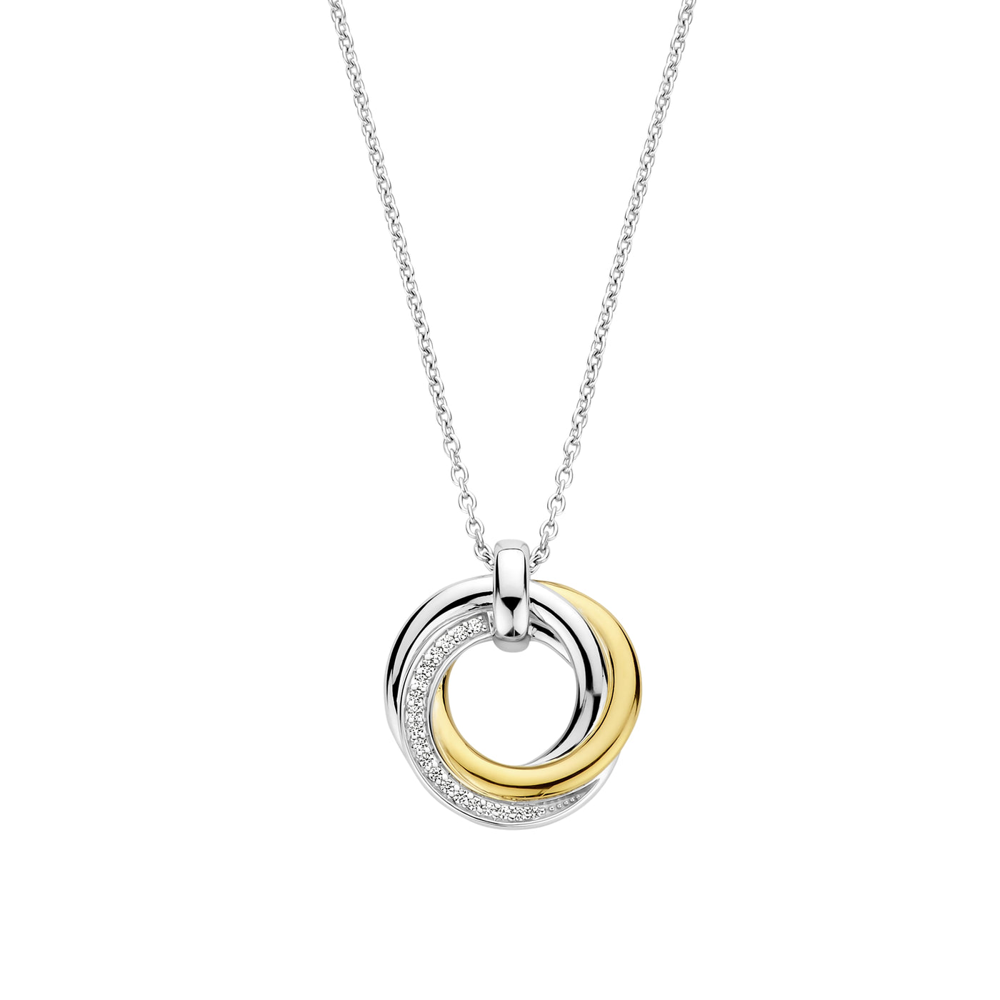 Ti Sento Gold Silver Zirconia Intertwined Layer Necklace