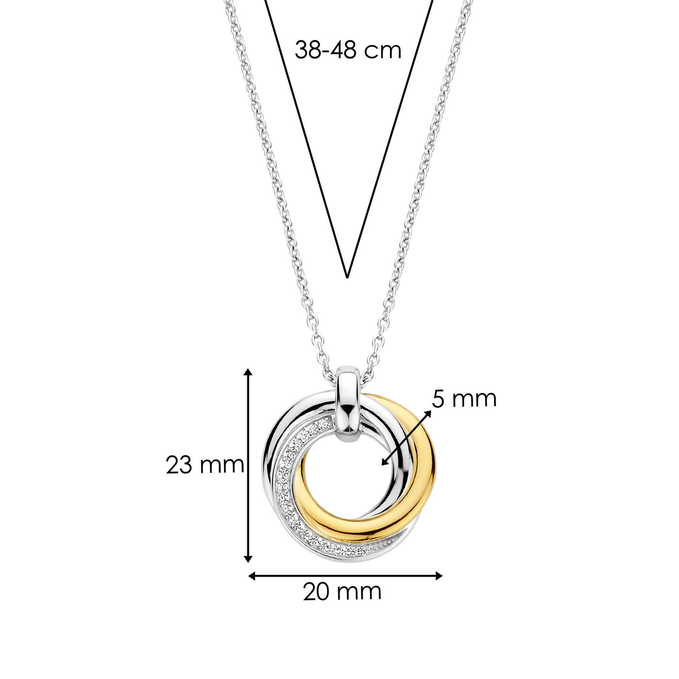 Ti Sento Gold Silver Zirconia Intertwined Layer Necklace