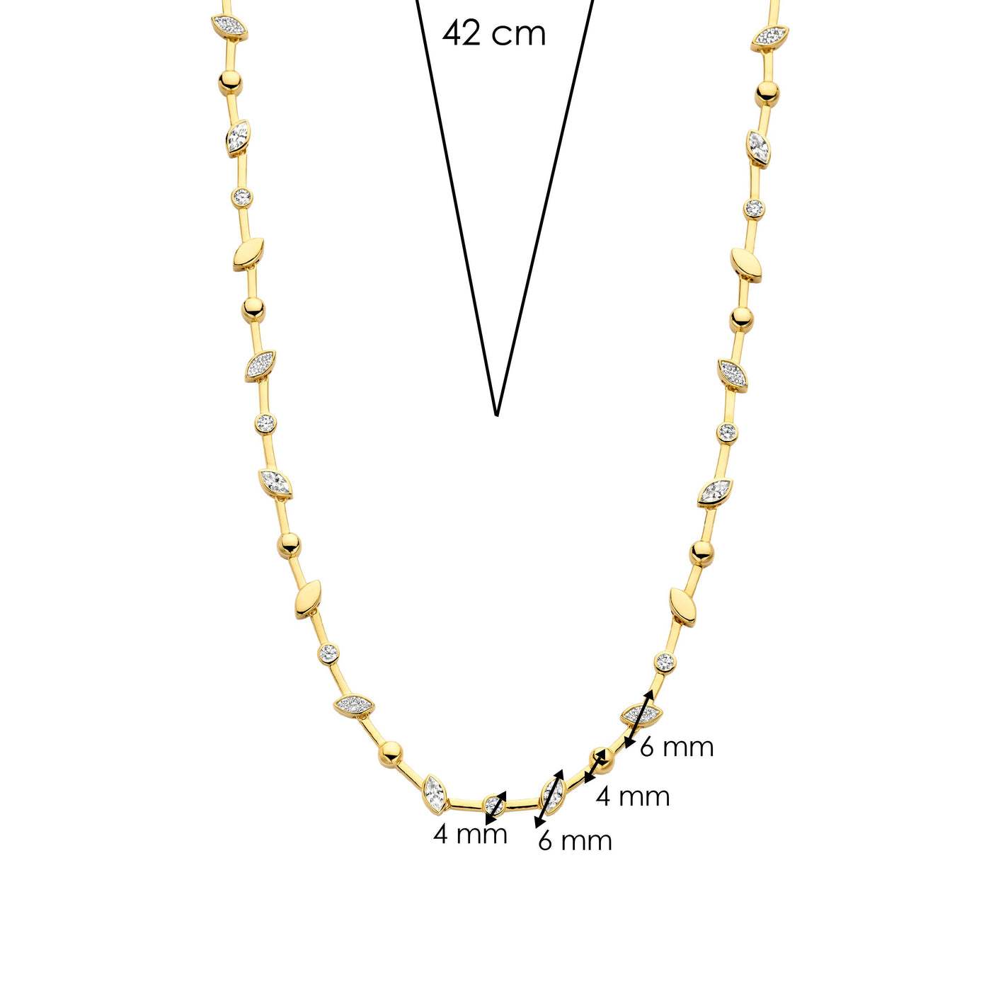 Ti Sento Gold Vermeil Cubic Zirconia Leaf Detail Necklace