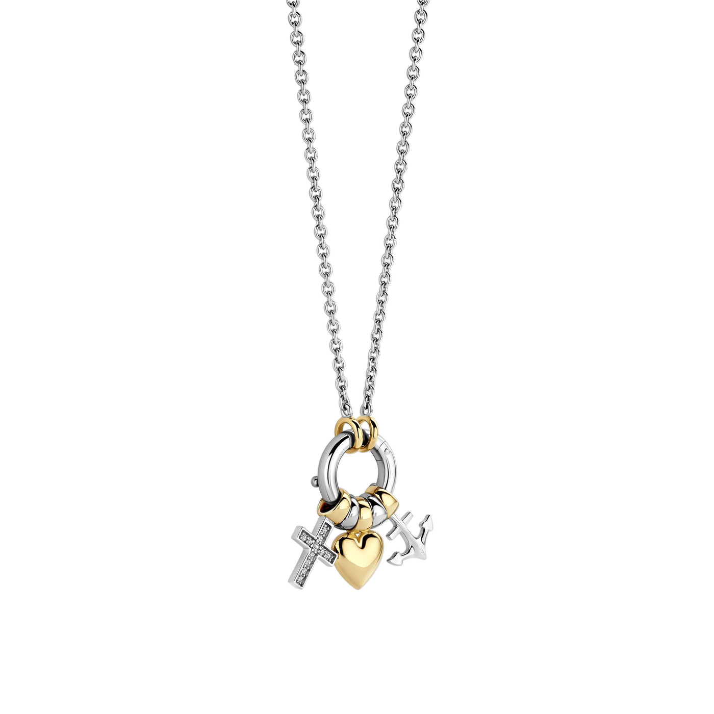 Ti Sento Gold Silver 3-Charm Pendant Necklace