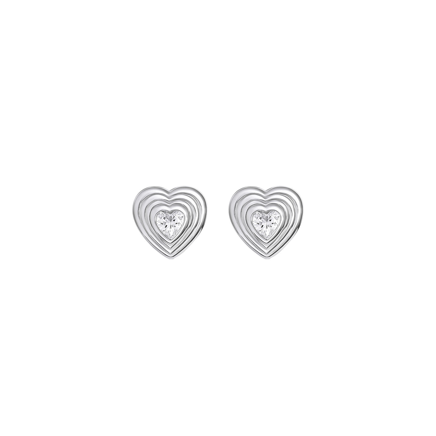 Sterling Silver Cubic Zirconia Ridged Heart Stud Earrings