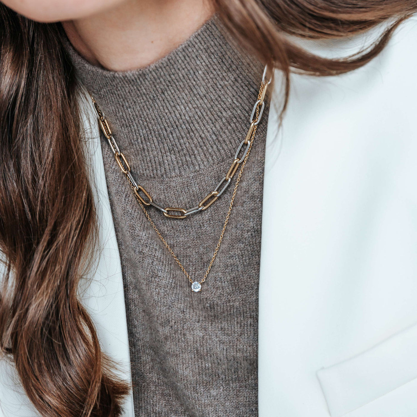 Ti Sento Gold Silver Closed Links Necklace