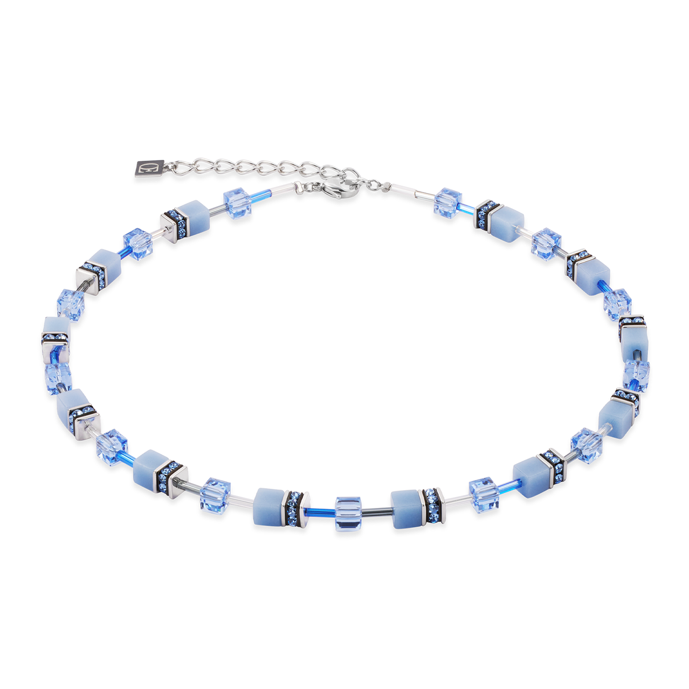 Coeur De Lion GeoCUBE® Iconic Mono Silver Blue Necklace