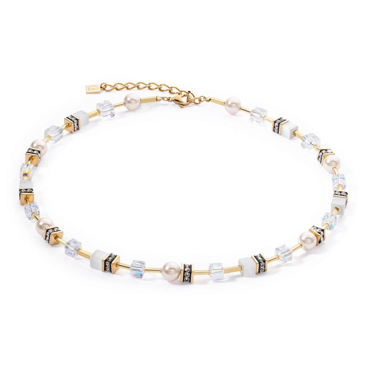 Coeur De Lion GeoCUBE® Iconic Pearl Mix Gold-White Necklace - Rococo Jewellery