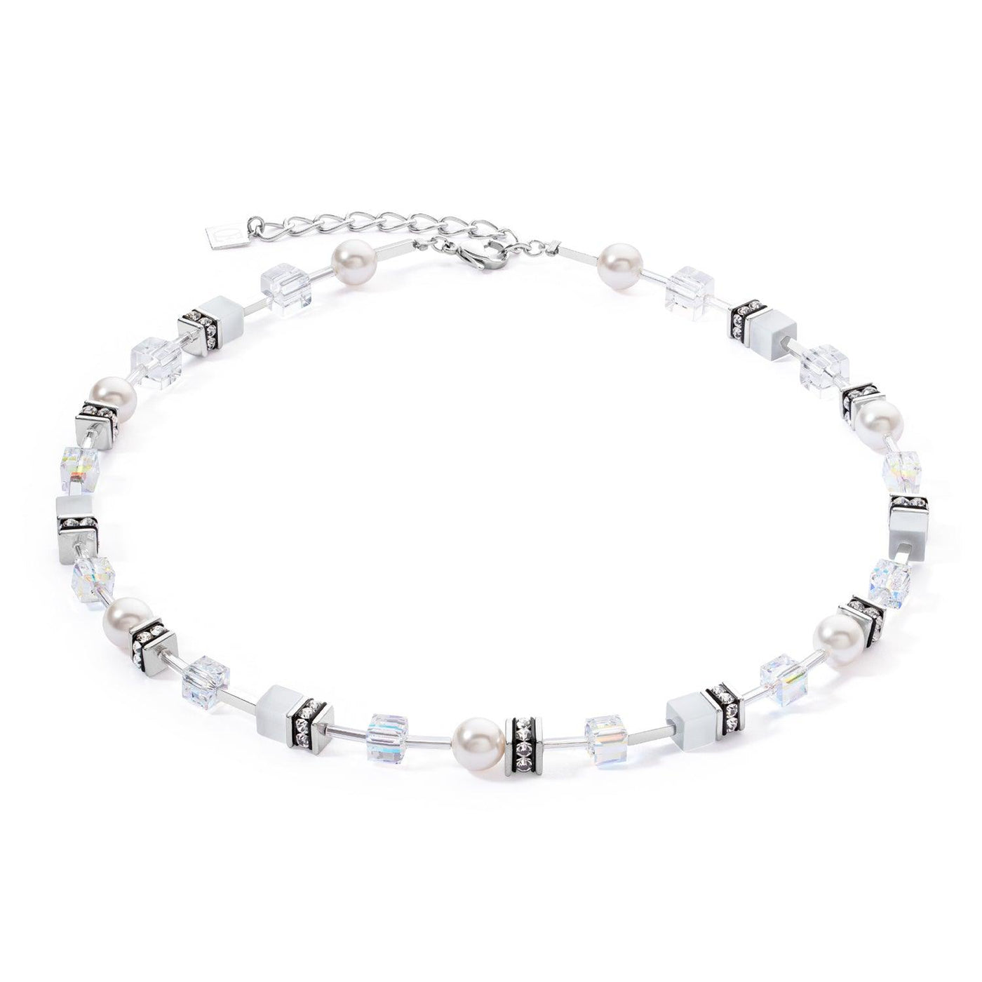 Coeur De Lion GeoCUBE® Iconic Pearl Mix Silver-White Necklace